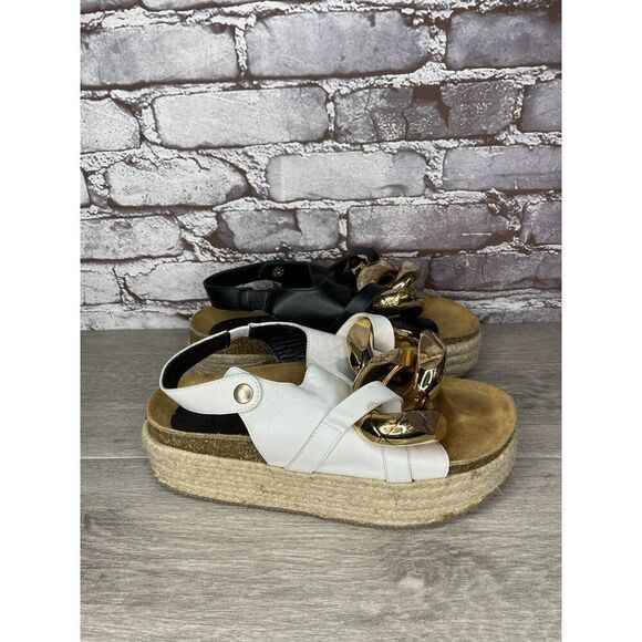 J. W. JW Anderson Chain Black White Leather Espadrille Platform Sandals Women 38 - Picture 14 of 16